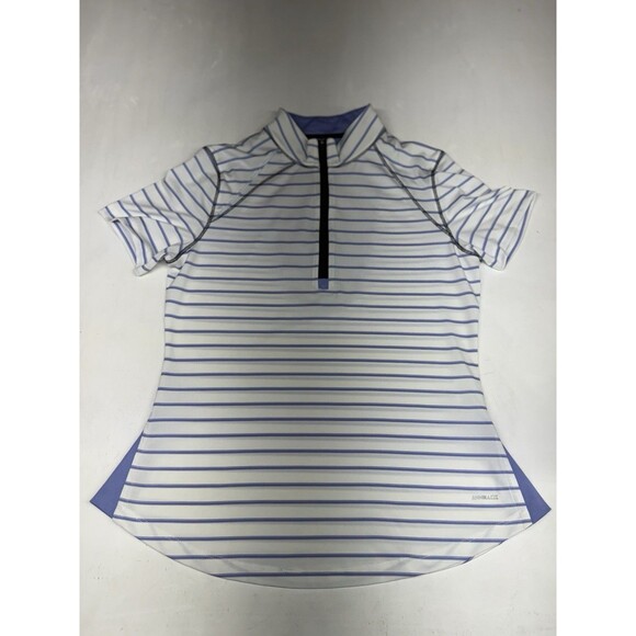 Annika Cutter & Buck Golf Shirt White Blue Striped Women’s Small Stretch Fit - Picture 1 of 6